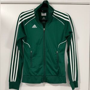 Adidas Green 3 Stripe Track Jacket Full Zip Athletic Zip Up Womens S